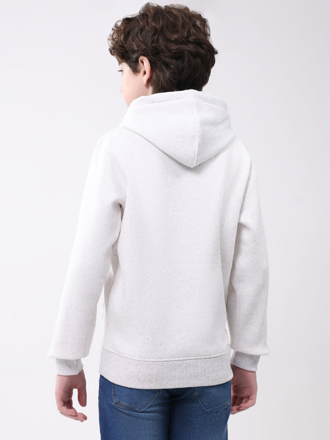 Boys Light Grey Printed Hooded Full Sleeve Sweatshirt