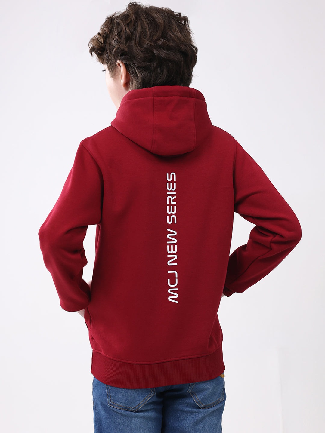 Boys Maroon Printed Hooded Full Sleeve Sweatshirt