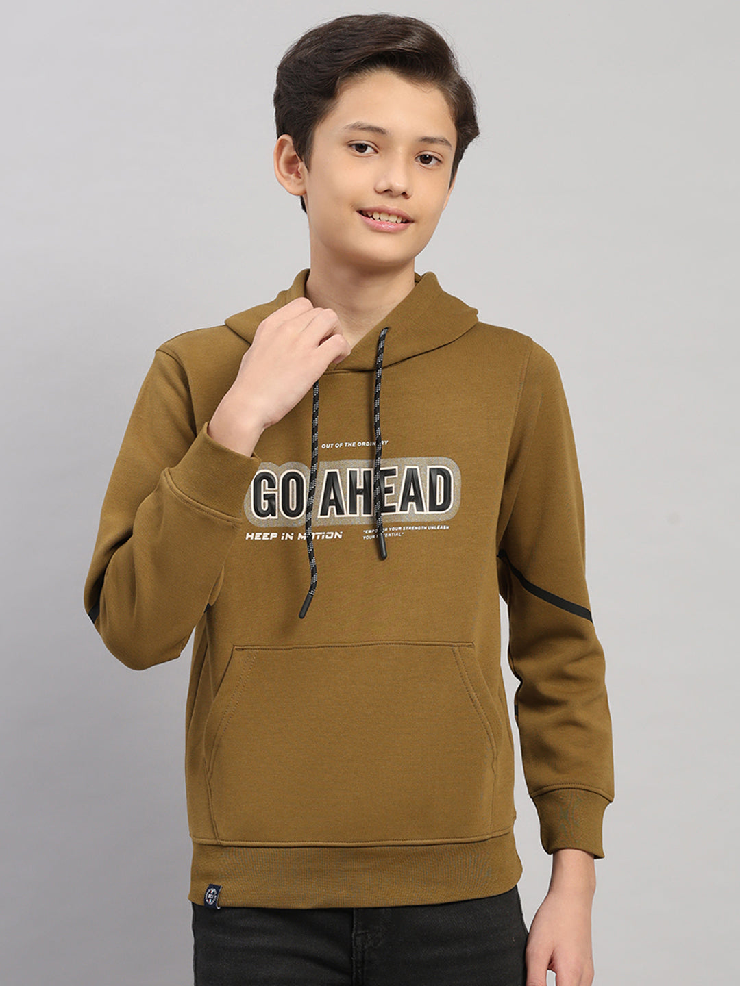 Boys Olive Printed Round Neck Full Sleeve Sweatshirt