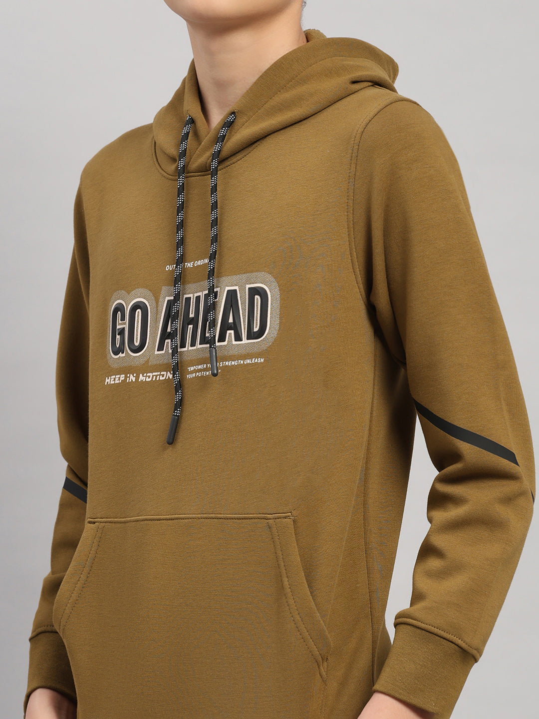 Boys Olive Printed Round Neck Full Sleeve Sweatshirt