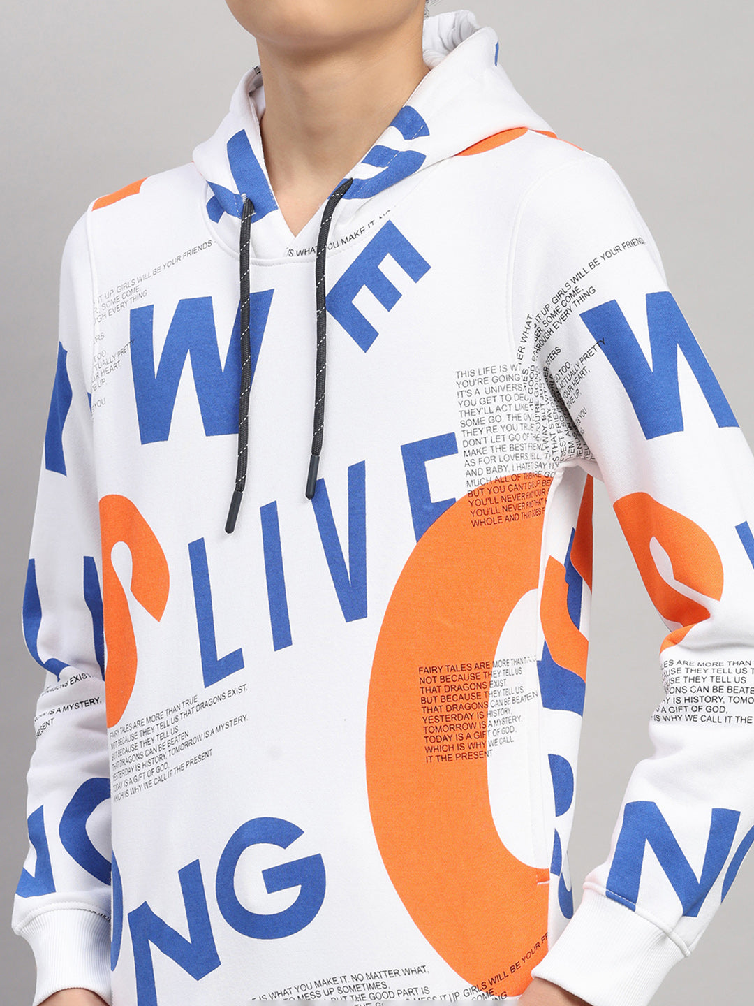 Boys Orange Printed Round Neck Full Sleeve Sweatshirt