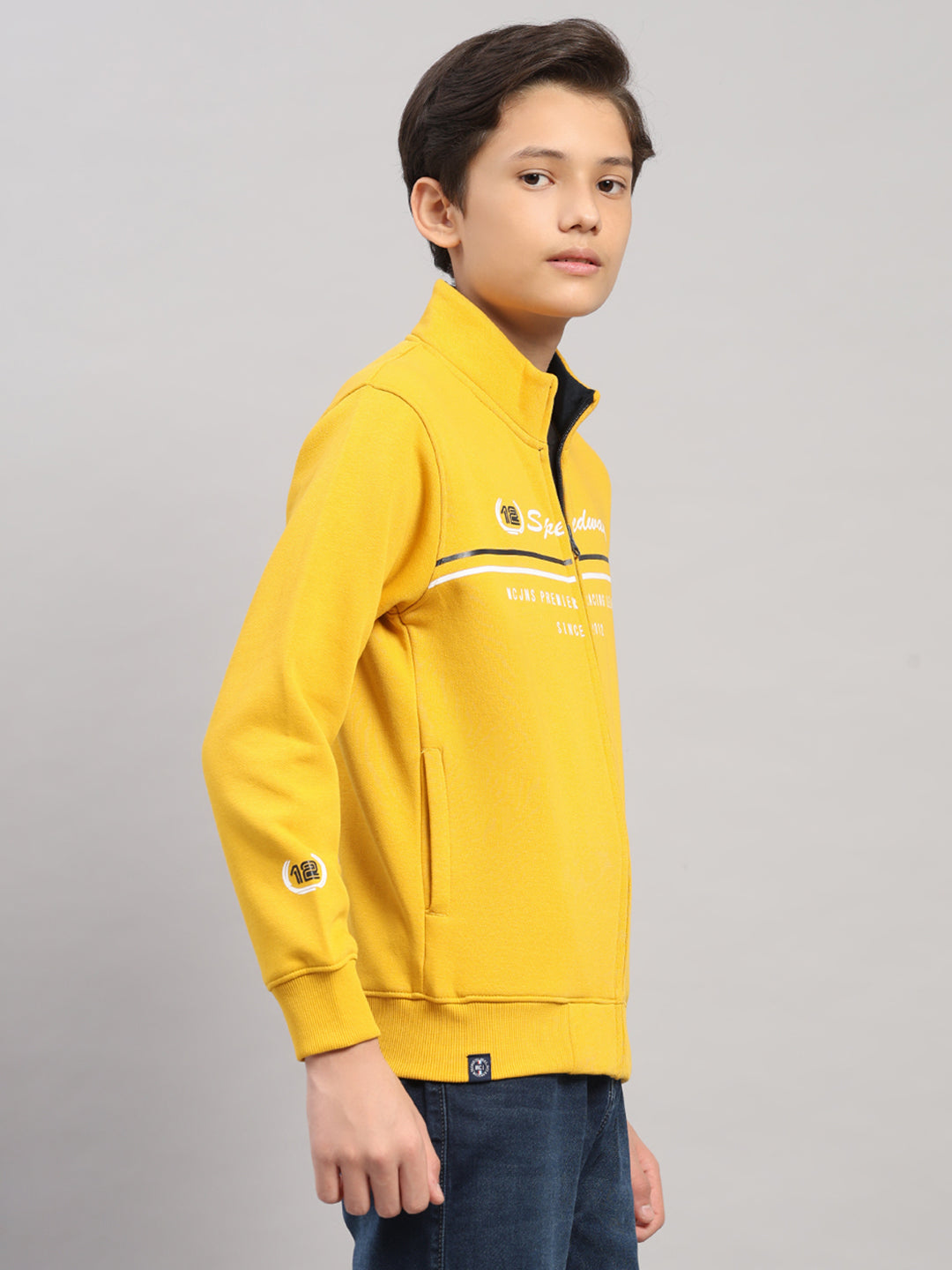 Boys Mustard Printed Turtle Neck Full Sleeve Sweatshirt