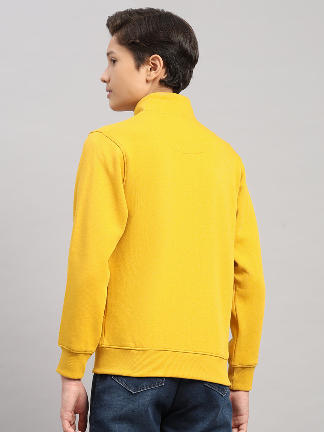 Boys Mustard Printed Turtle Neck Full Sleeve Sweatshirt