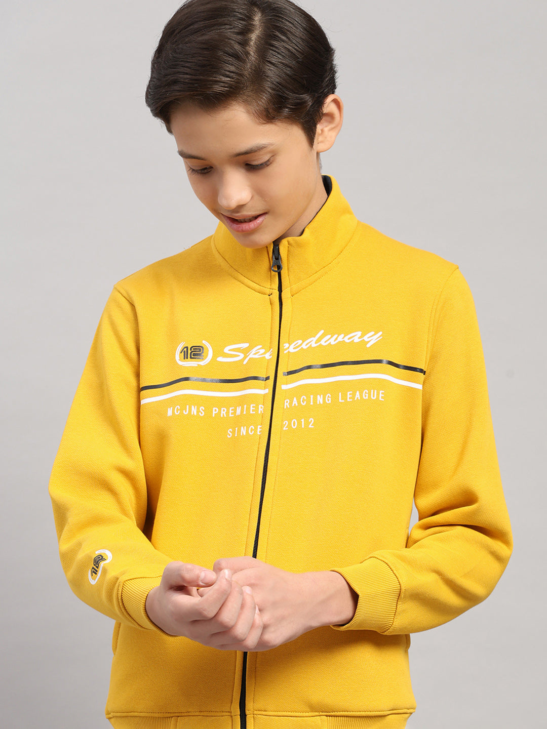 Boys Mustard Printed Turtle Neck Full Sleeve Sweatshirt