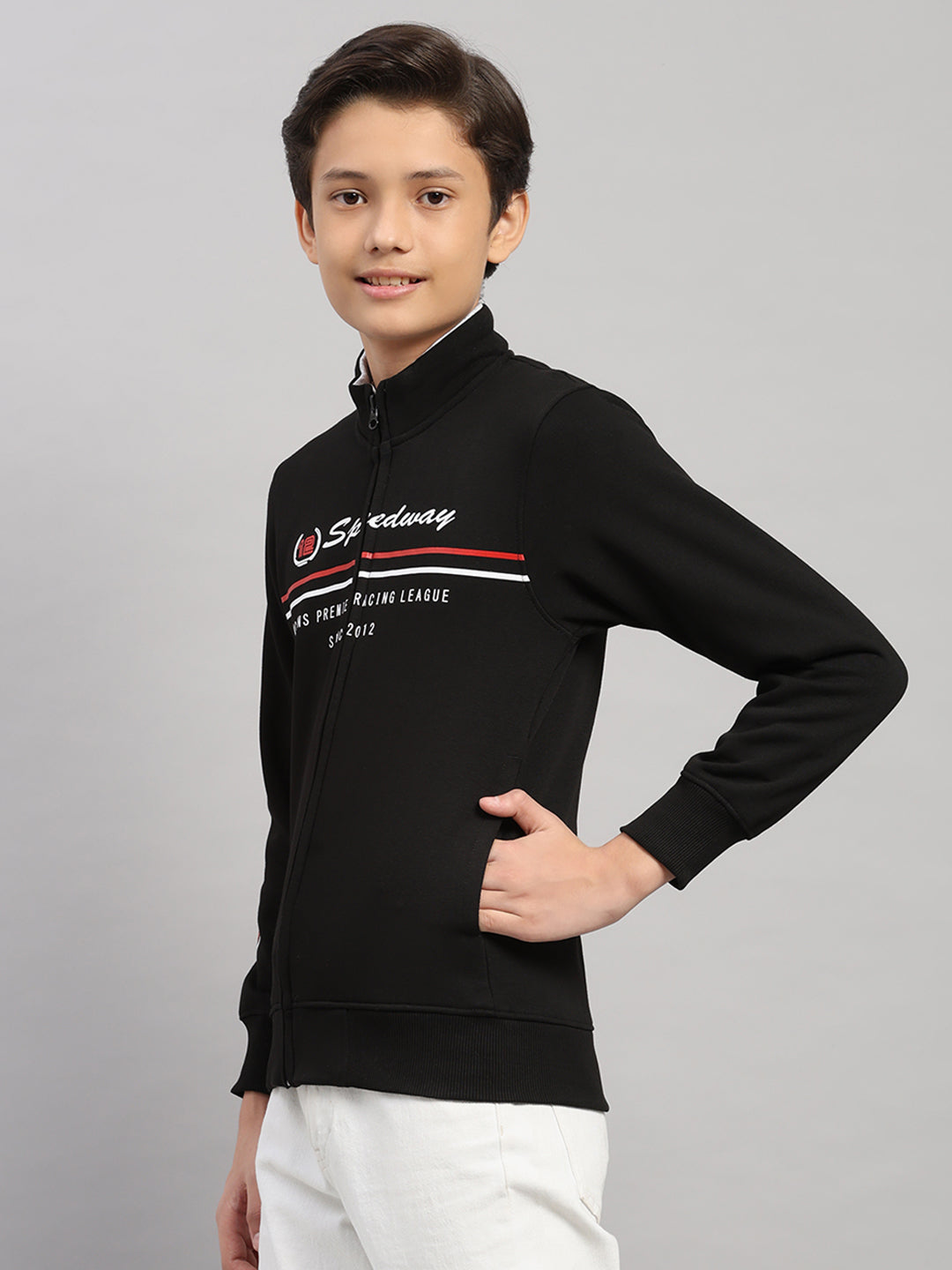 Boys Black Printed Turtle Neck Full Sleeve Sweatshirt