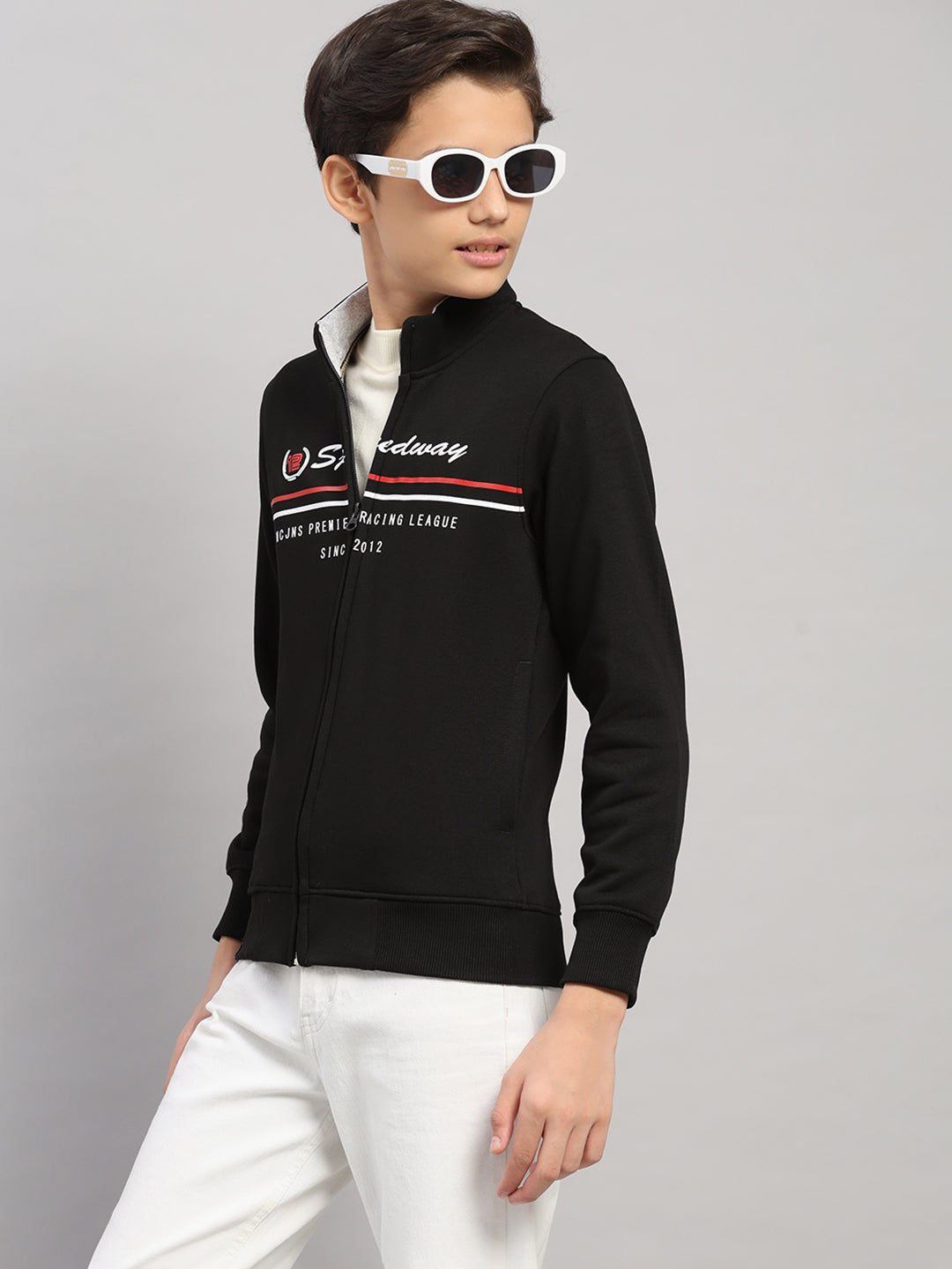 Boys Black Printed Turtle Neck Full Sleeve Sweatshirt