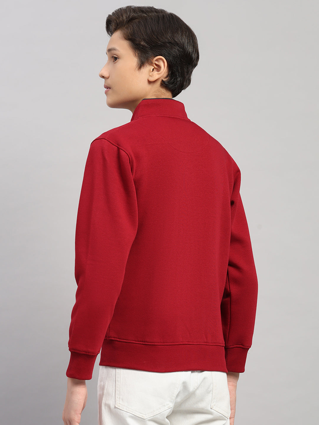 Boys Maroon Printed Turtle Neck Full Sleeve Sweatshirt