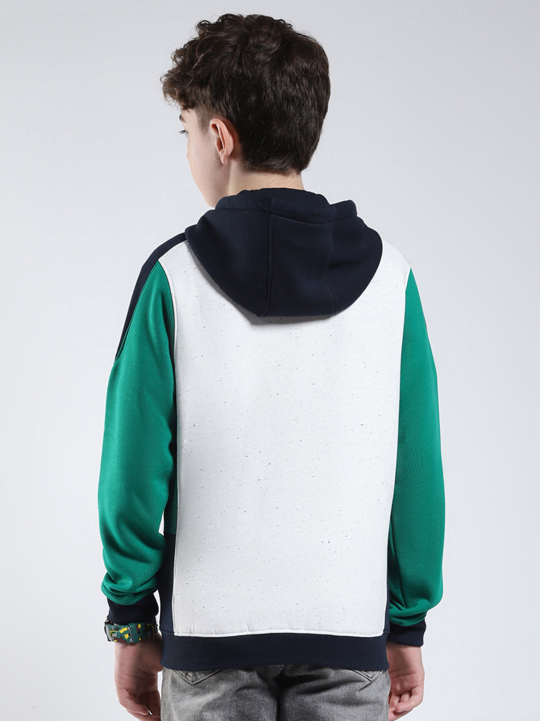Boys Green Printed Hooded Full Sleeve Sweatshirt