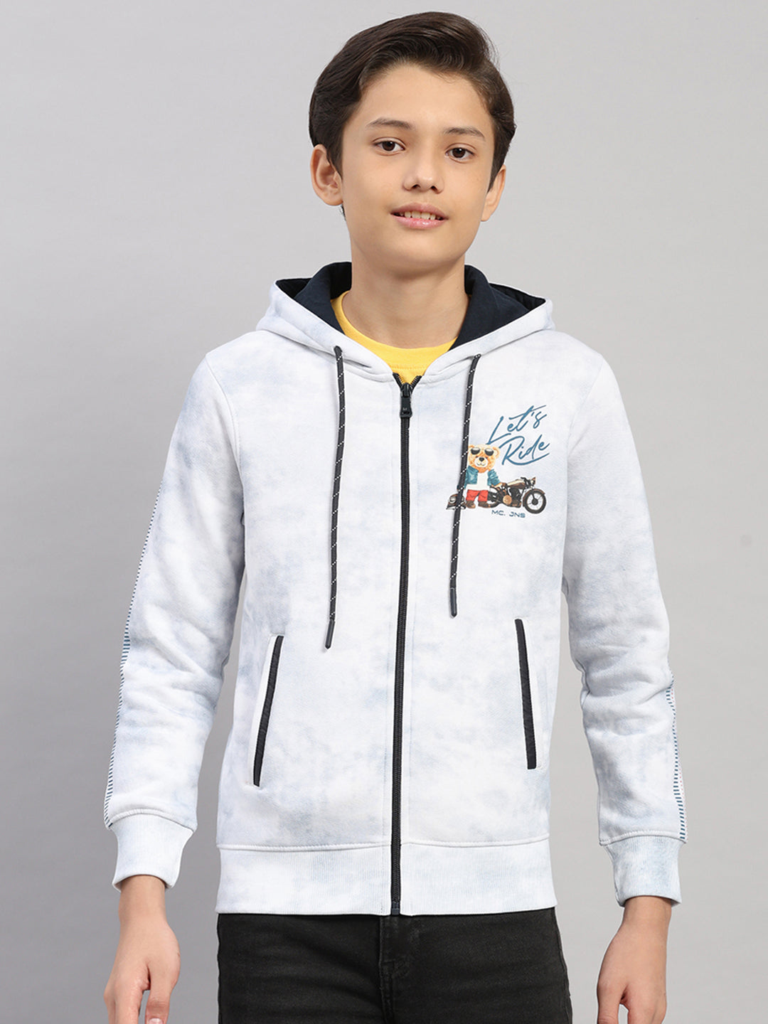 Boys Blue Printed Hooded Full Sleeve Sweatshirt