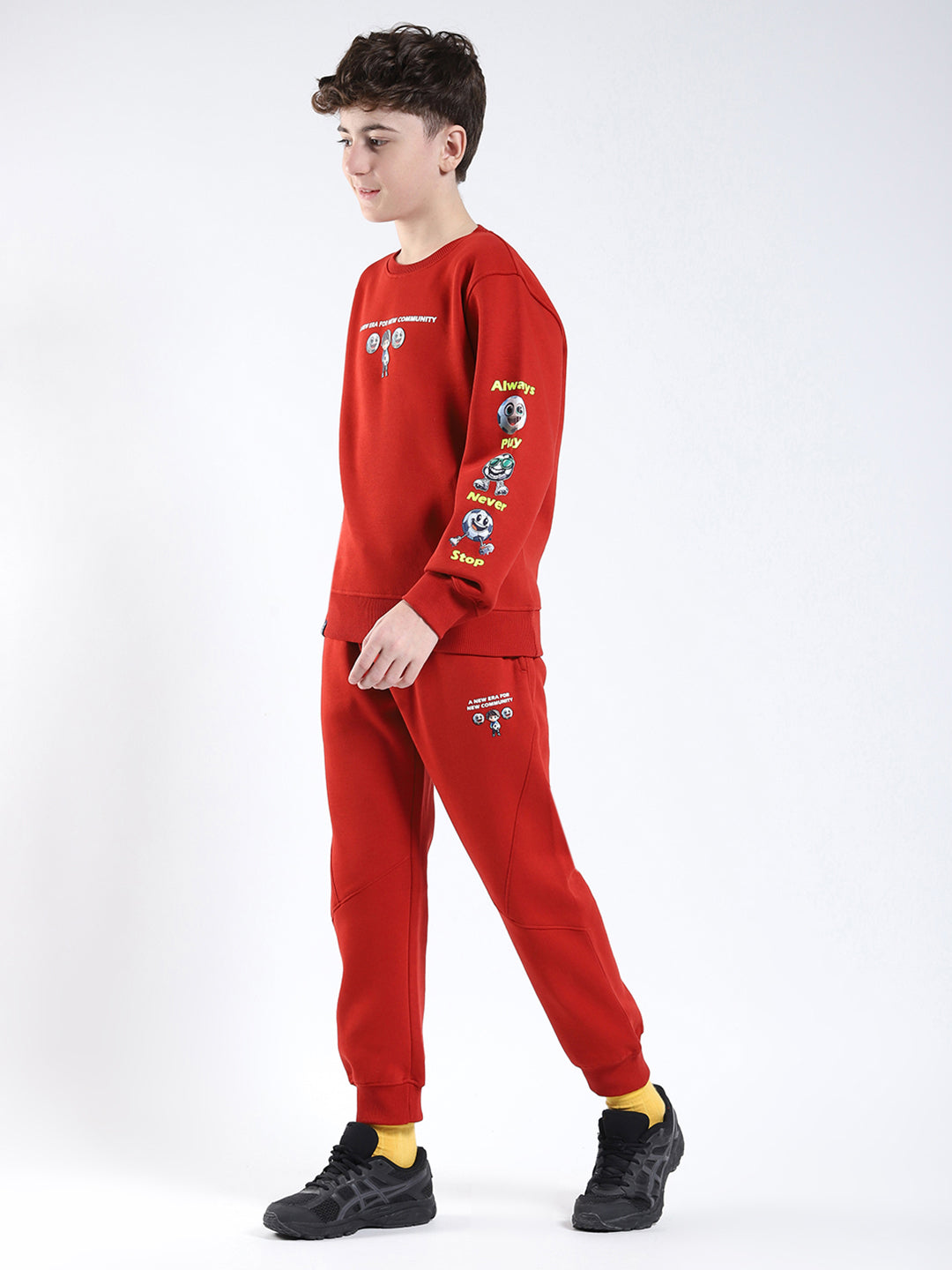 Boys Rust Printed Collar Full Sleeve Winter Tracksuit