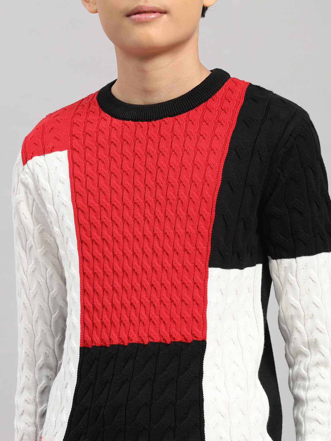 Boys Black Stripe Round Neck Full Sleeve Pullover