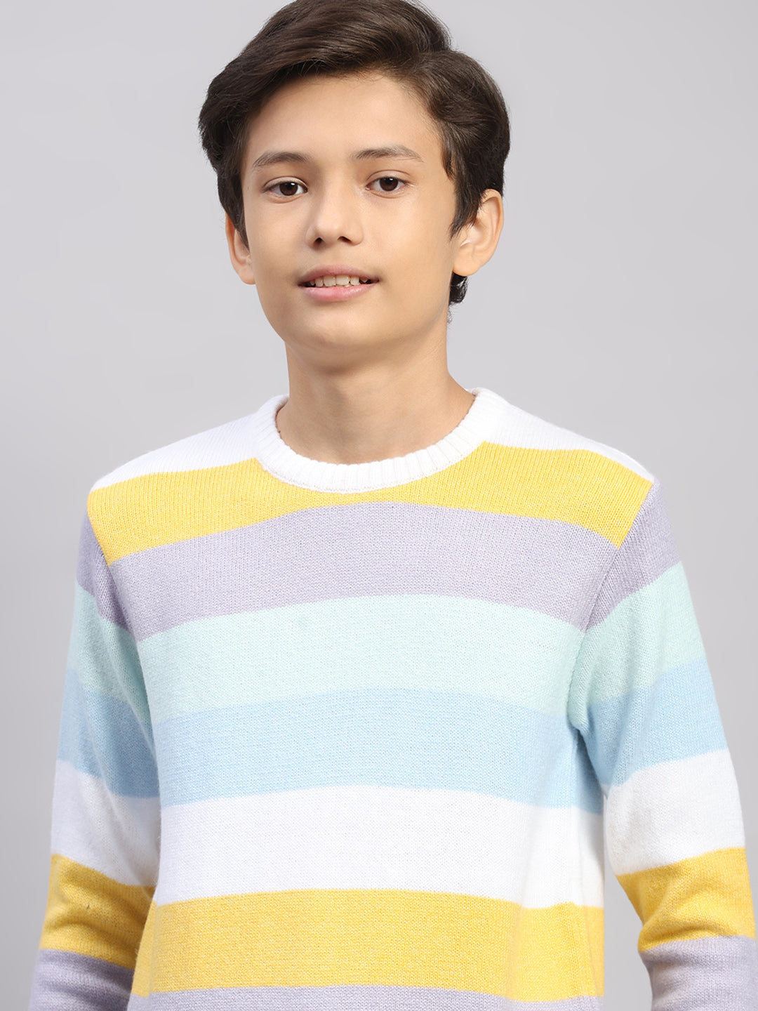 Boys Blue Stripe Round Neck Full Sleeve Pullover
