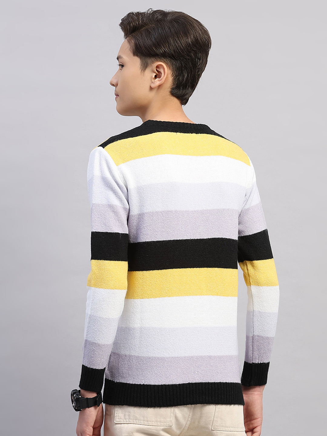 Boys Purple Stripe Round Neck Full Sleeve Pullover