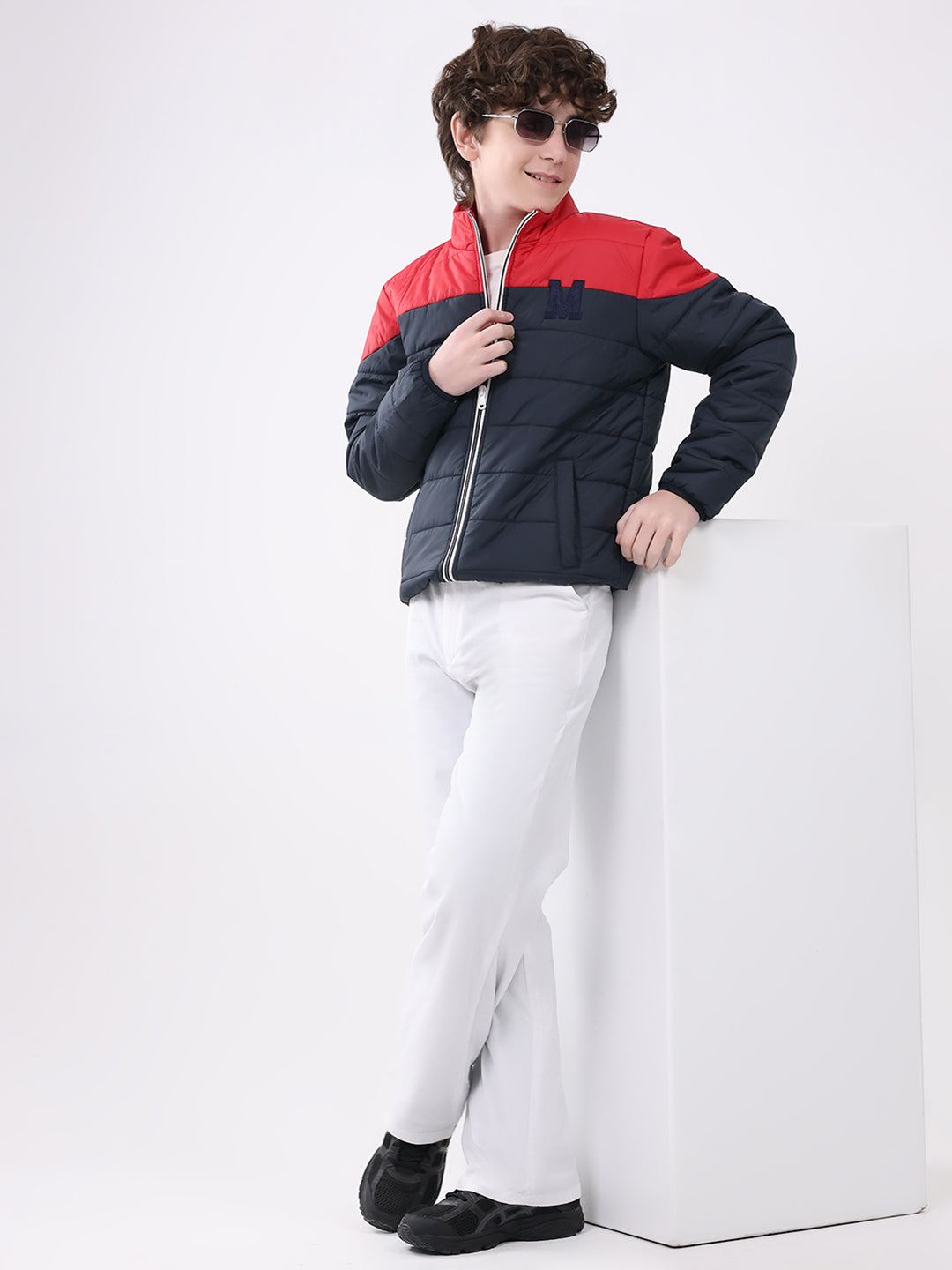 Boys Navy Blue Solid Mock Neck Full Sleeve Boys Jacket