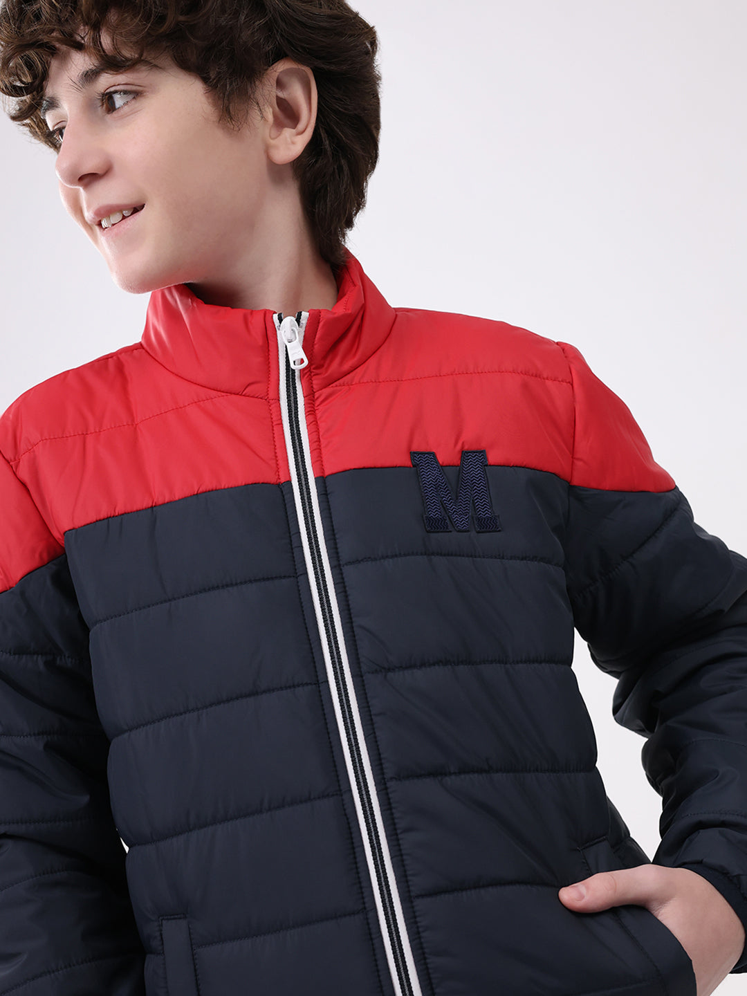 Boys Navy Blue Solid Mock Neck Full Sleeve Boys Jacket