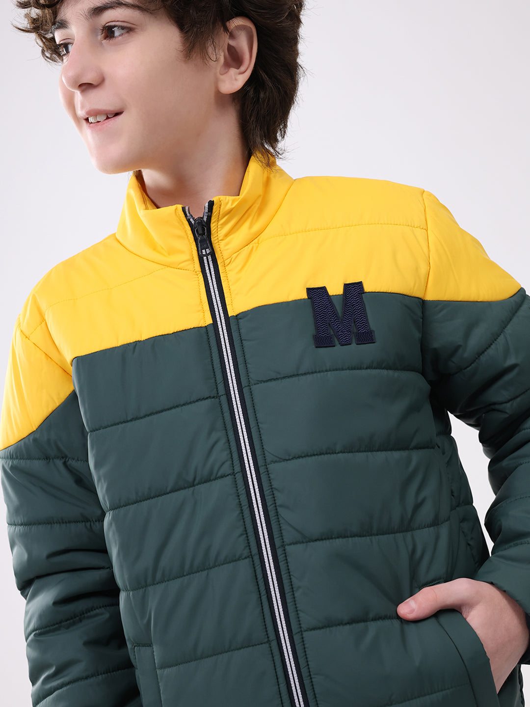Boys Green Solid Mock Neck Full Sleeve Boys Jacket