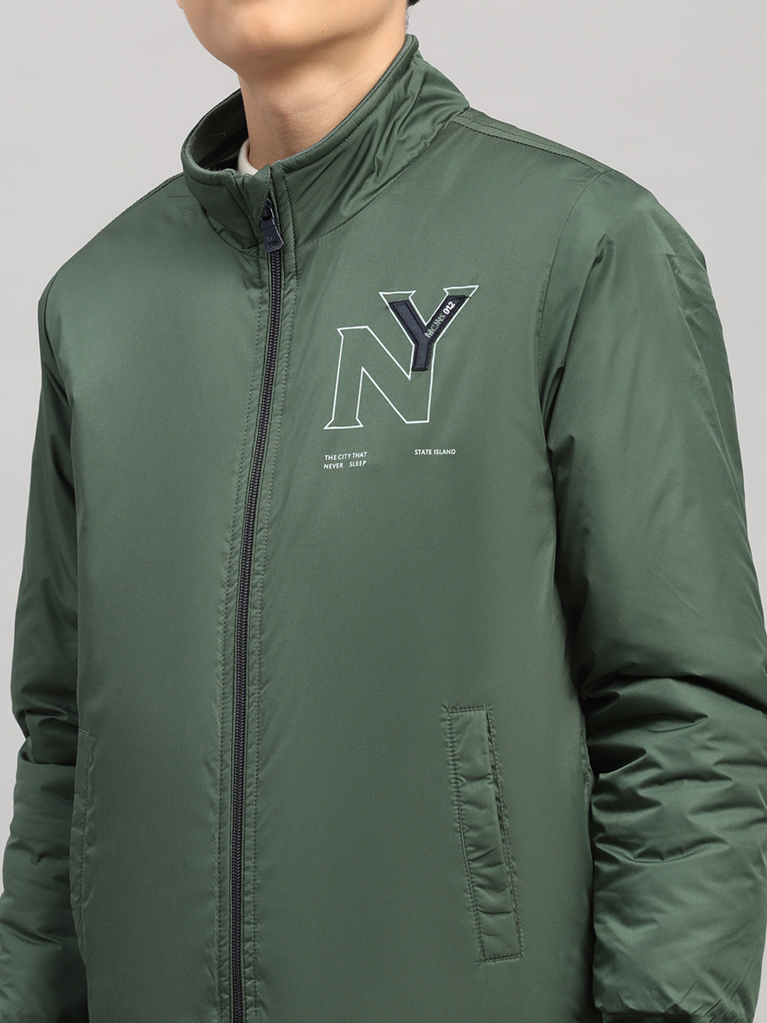 Boys Olive Solid Collar Full Sleeve Jacket