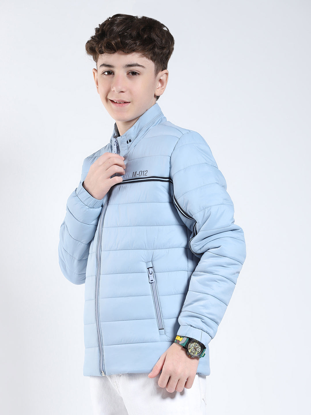 Boys Sky Blue Printed Collar Full Sleeve Boys Jacket