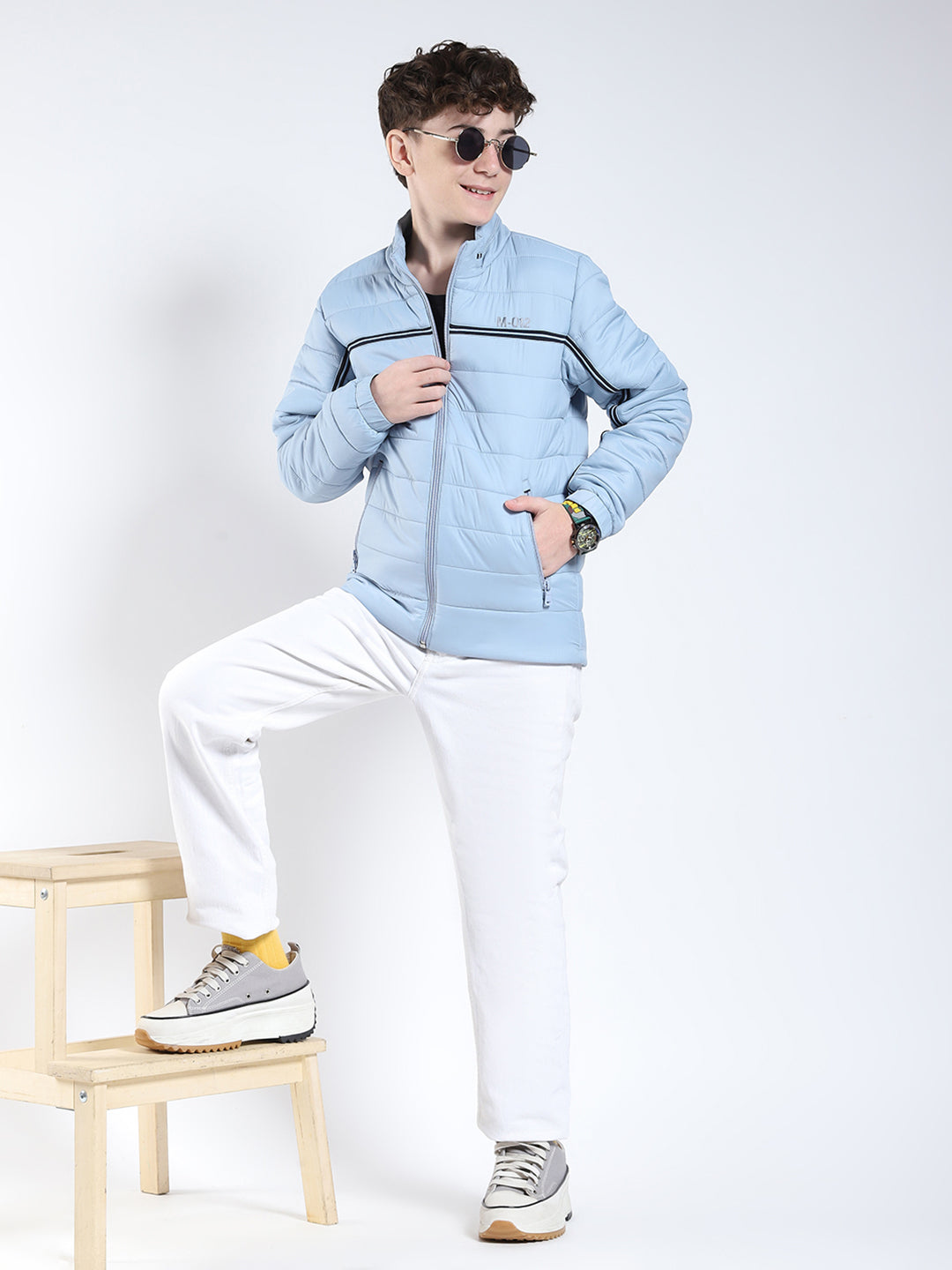 Boys Sky Blue Printed Collar Full Sleeve Boys Jacket