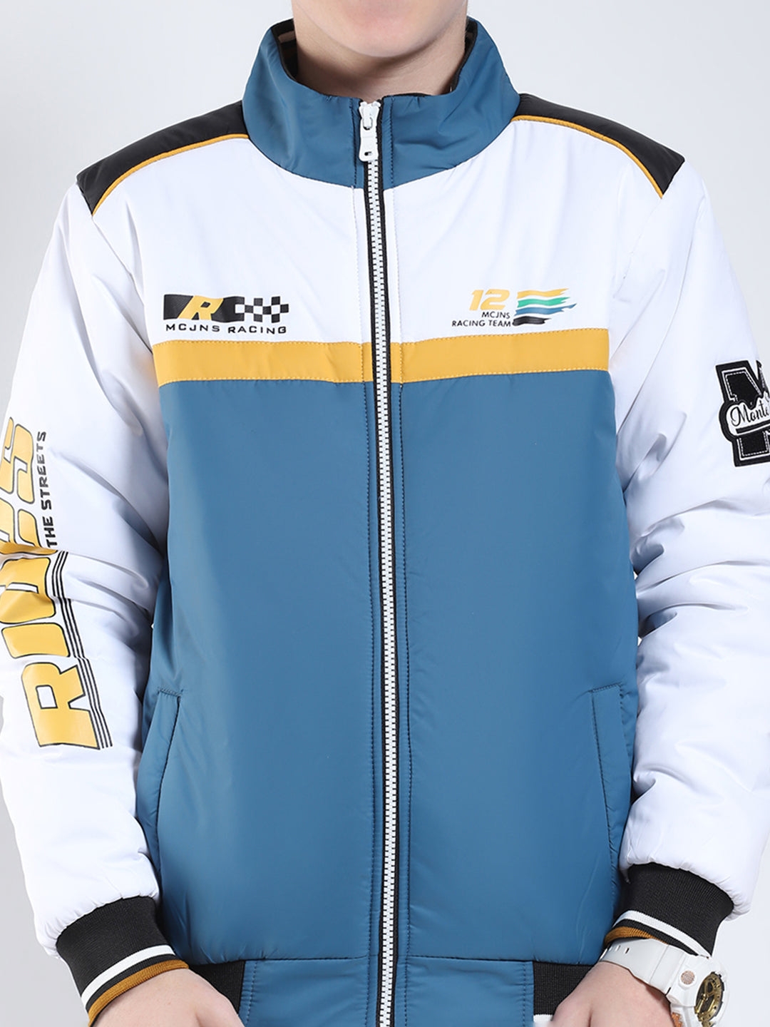 Boys Blue Printed Collar Full Sleeve Boys Jacket