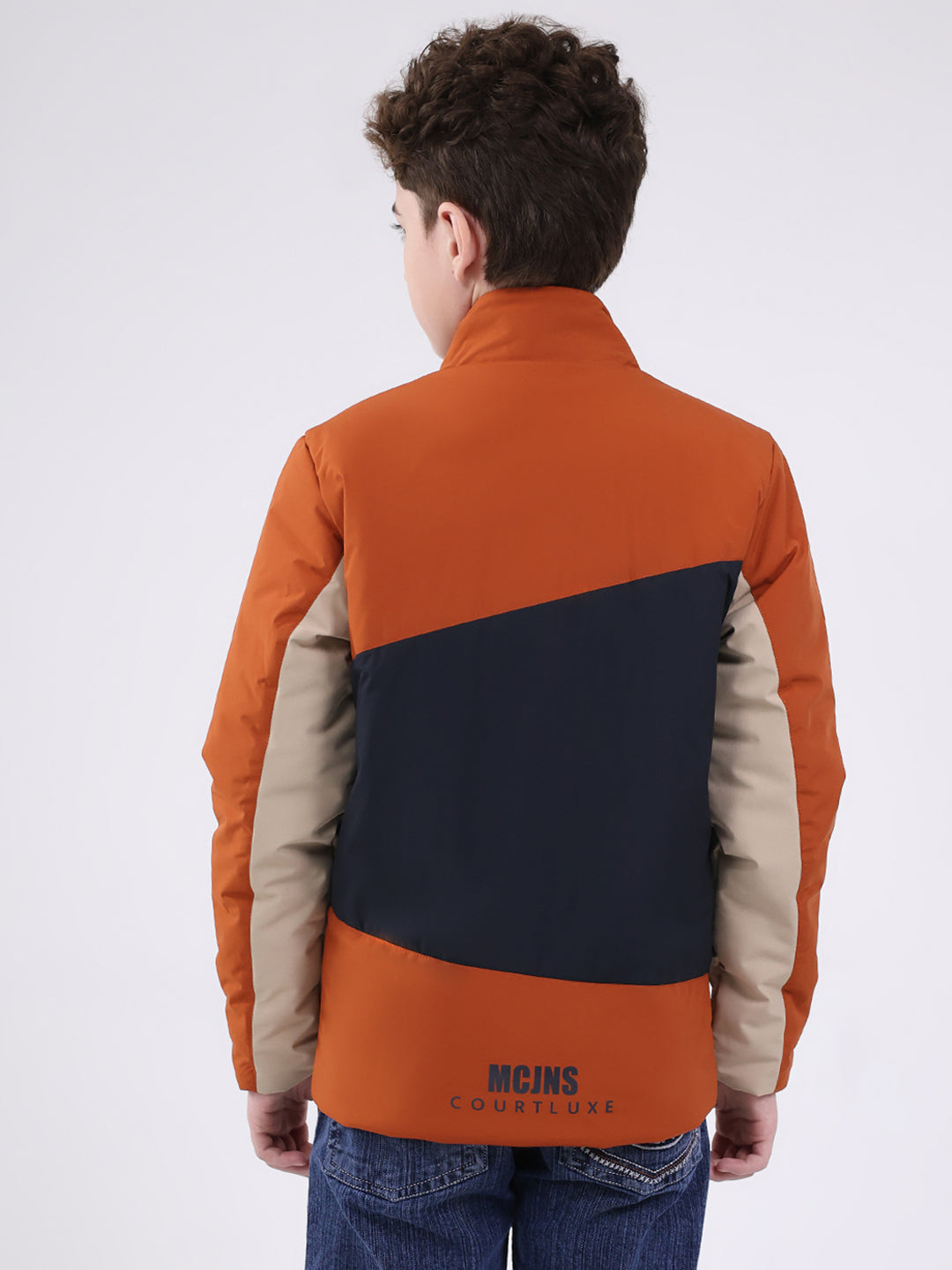 Boys Rust Printed Mock Neck Full Sleeve Jacket