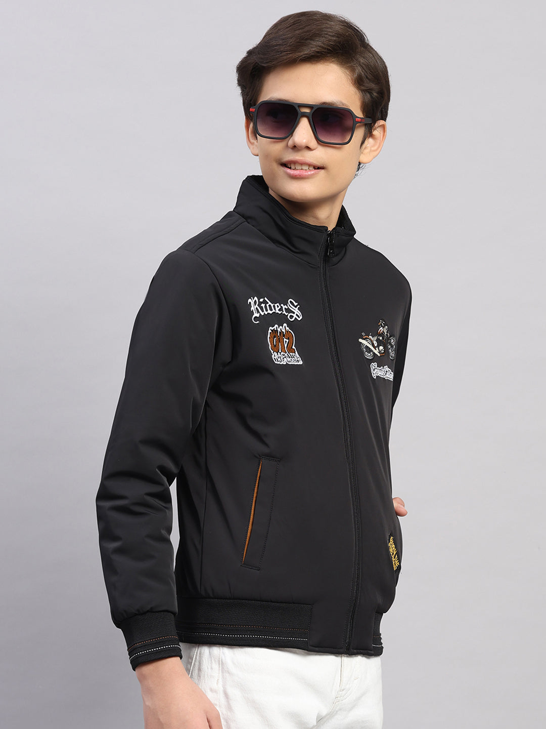 Boys Black Embroidered Collar Full Sleeve Jacket