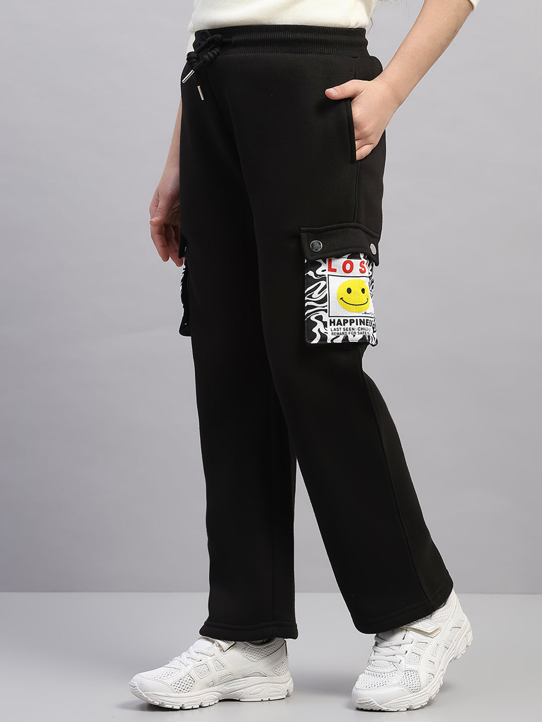 Girls Black Printed Regular Fit Lower