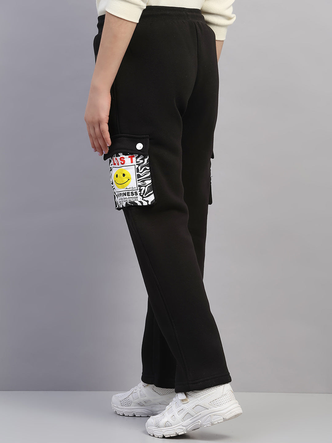 Girls Black Printed Regular Fit Lower