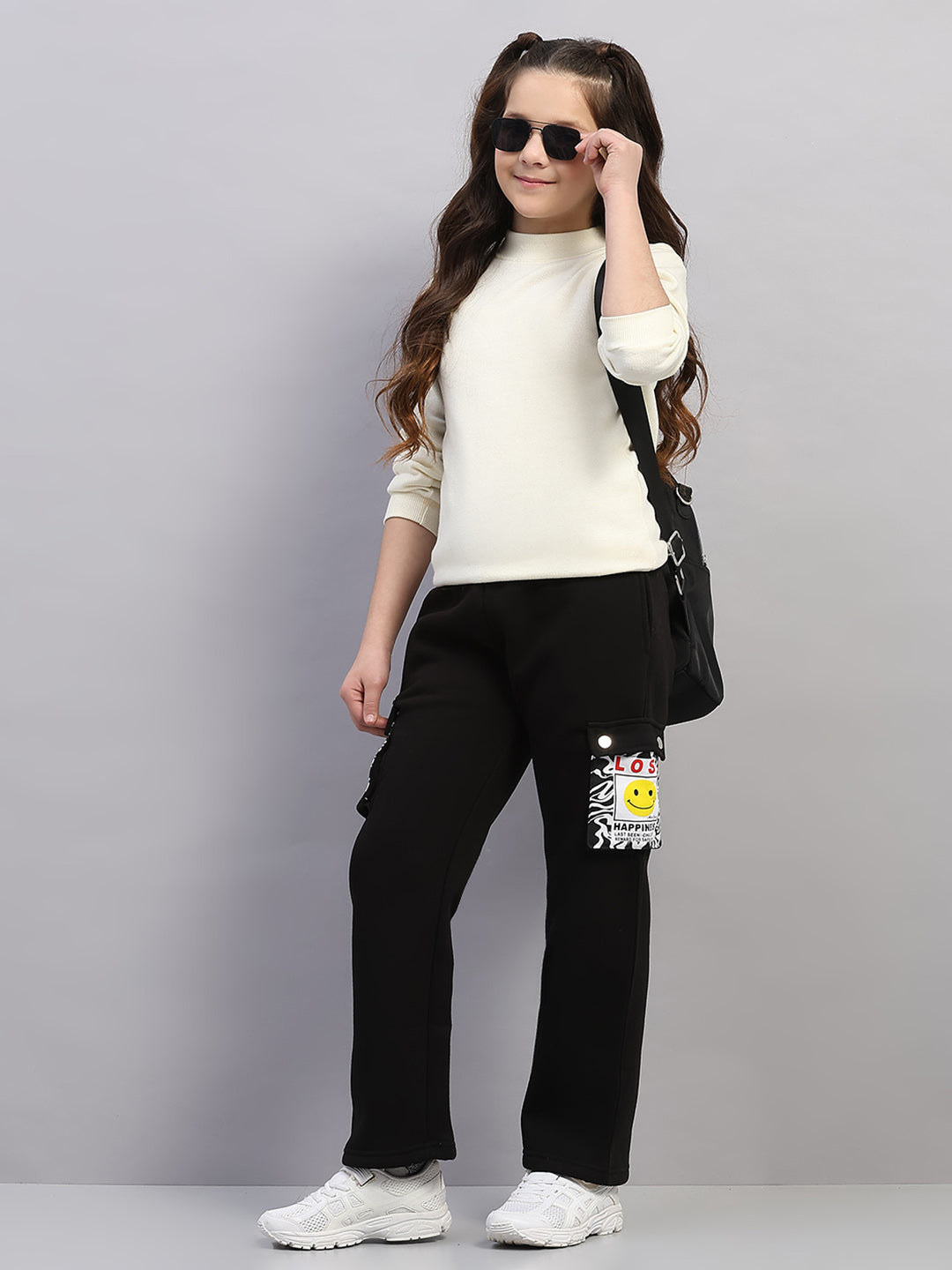 Girls Black Printed Regular Fit Lower