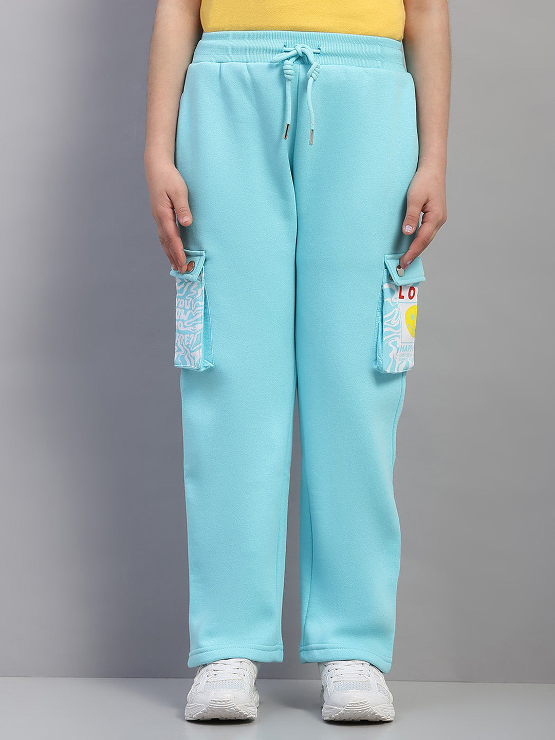 Girls Blue Printed Regular Fit Lower