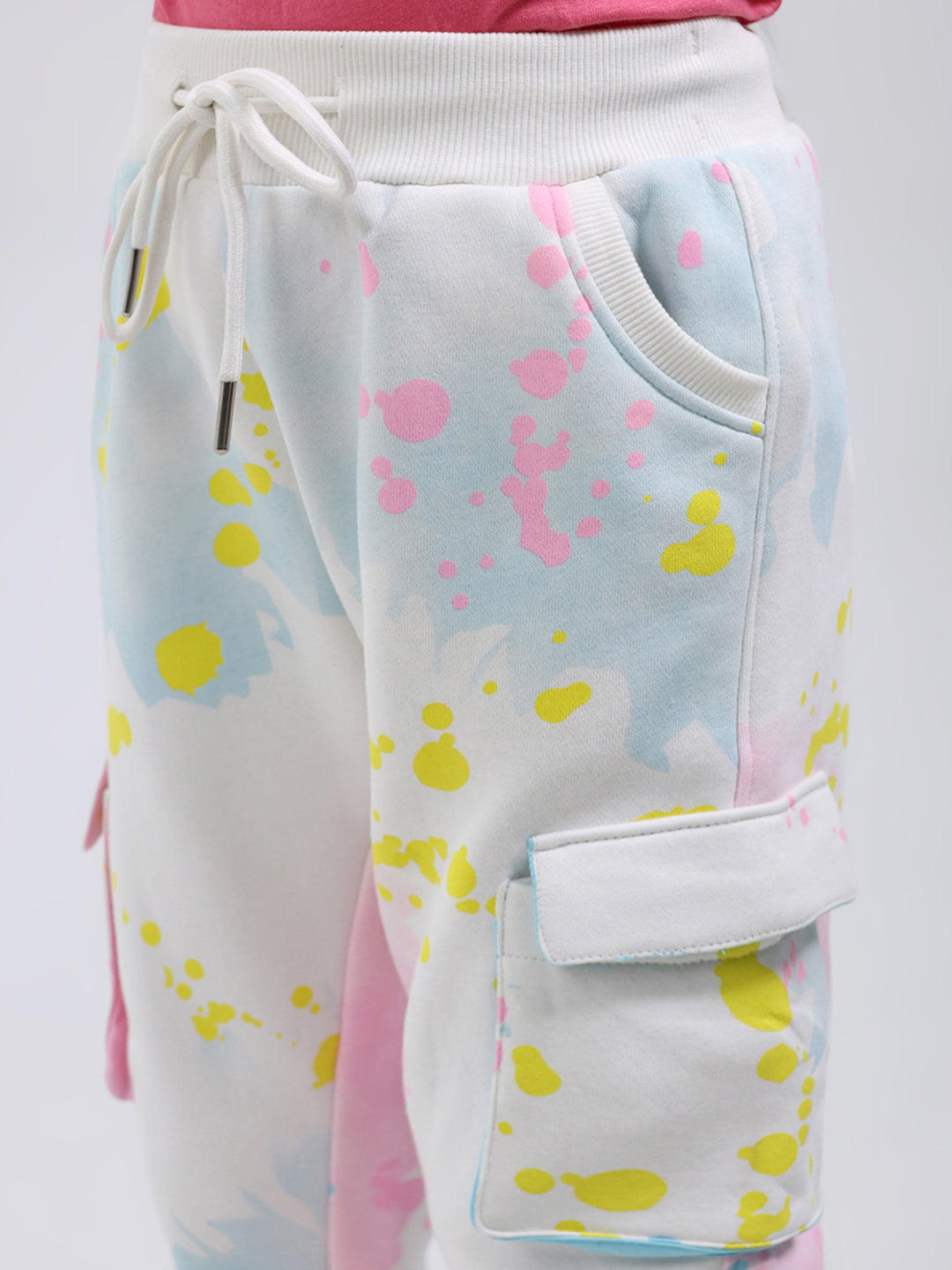 Girls Off White Printed Round Neck Full Sleeve Tracksuit