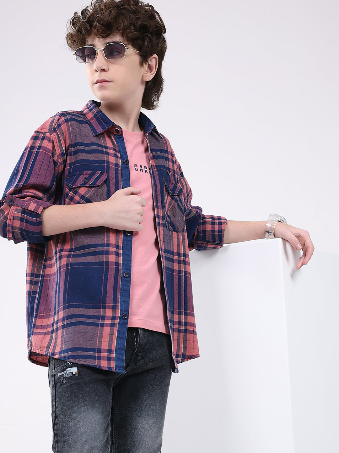 Boys Blue Check Collar Full Sleeve Shirt