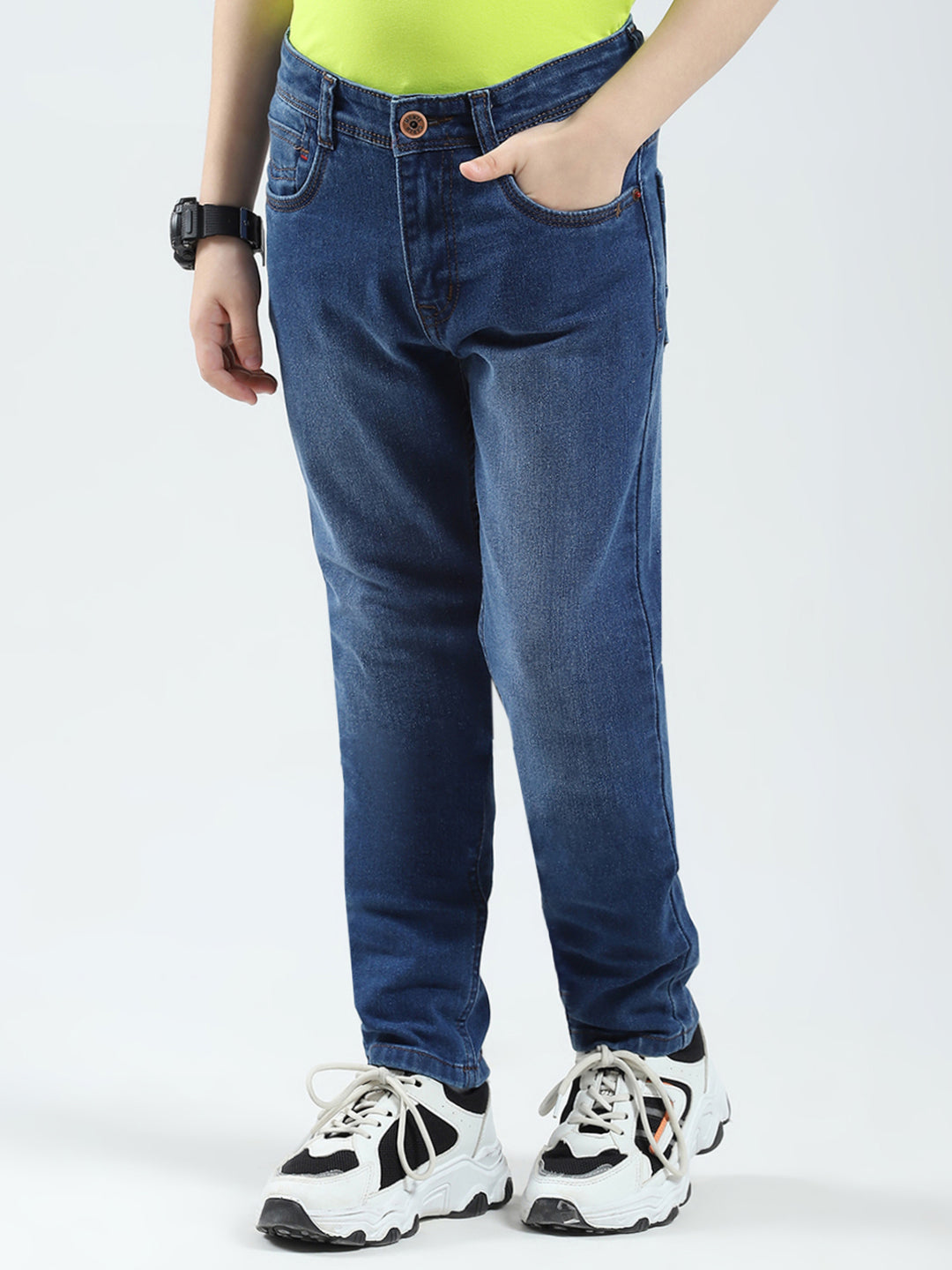 Boys Blue Solid Slim Fit Denim