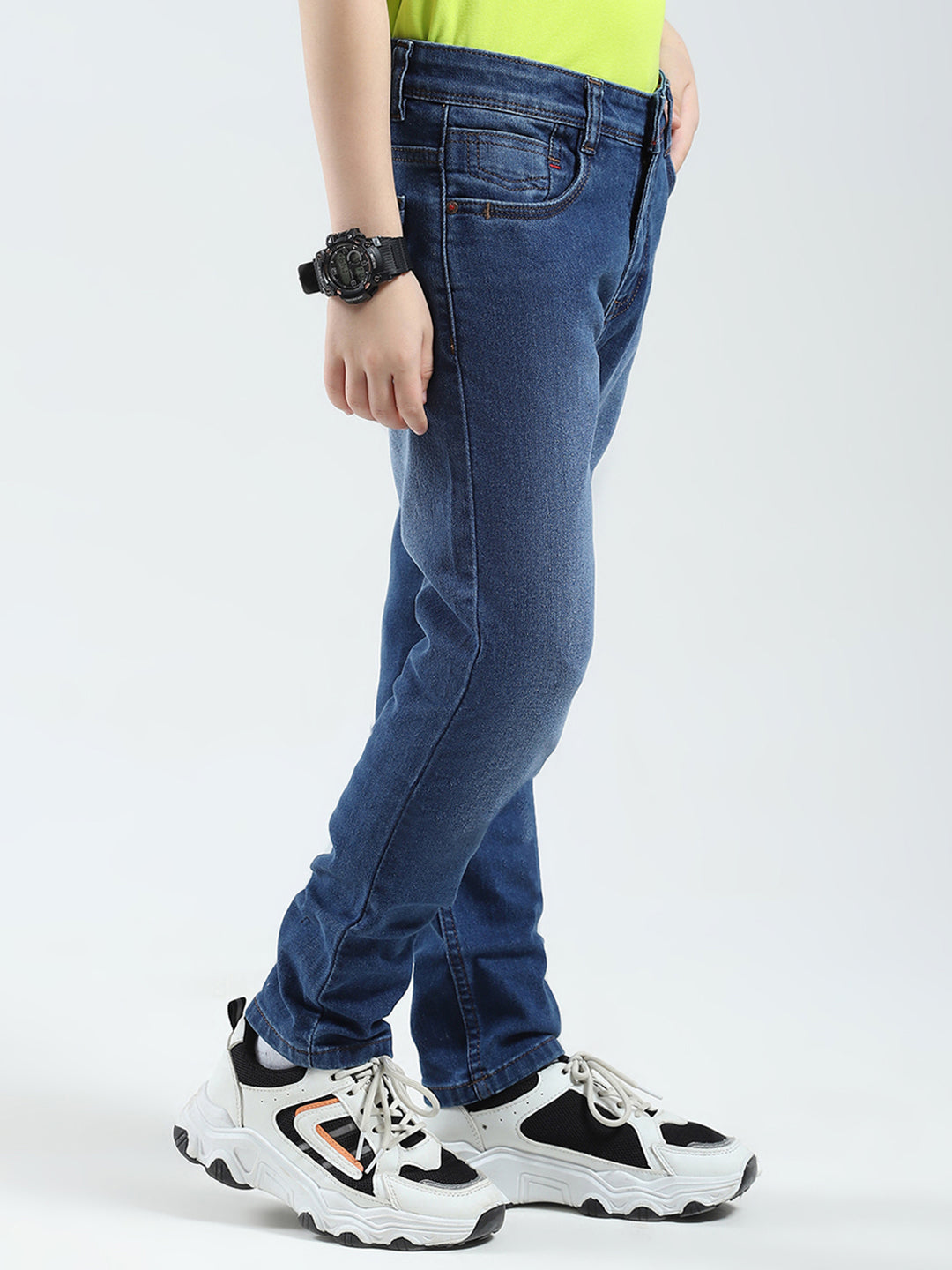 Boys Blue Solid Slim Fit Denim