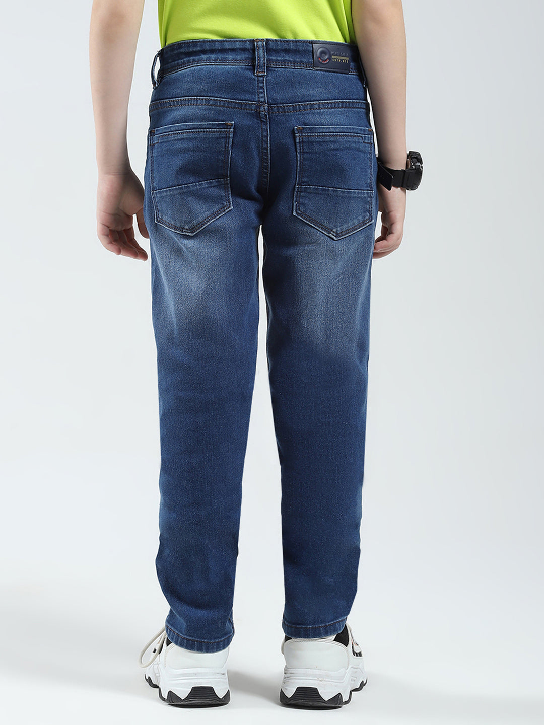 Boys Blue Solid Slim Fit Denim