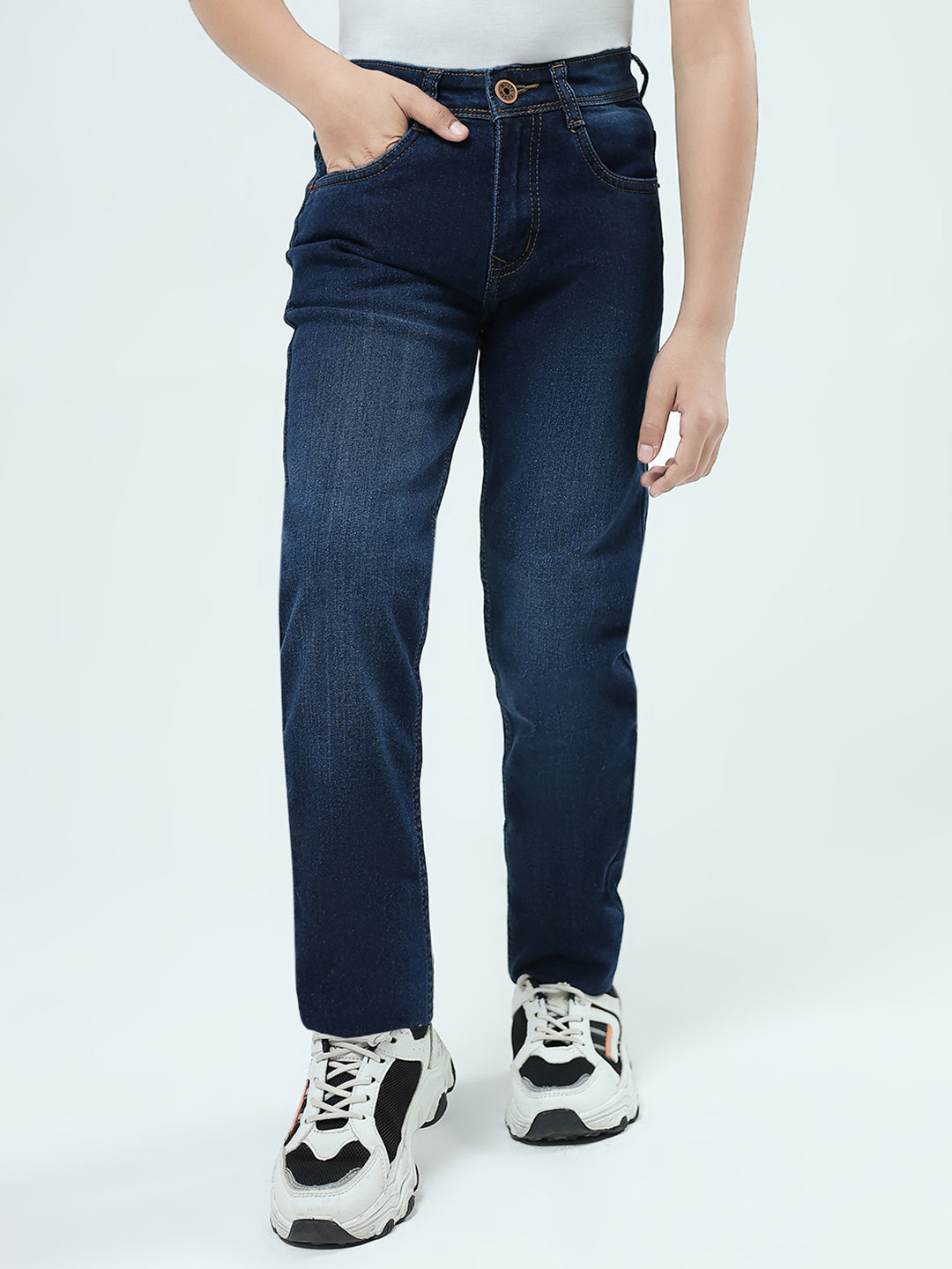 Boys Blue Solid Slim Fit Denim