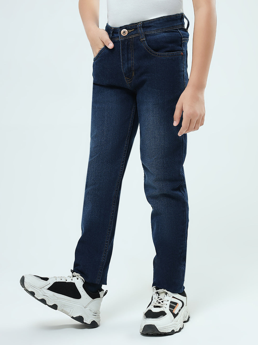 Boys Blue Solid Slim Fit Denim