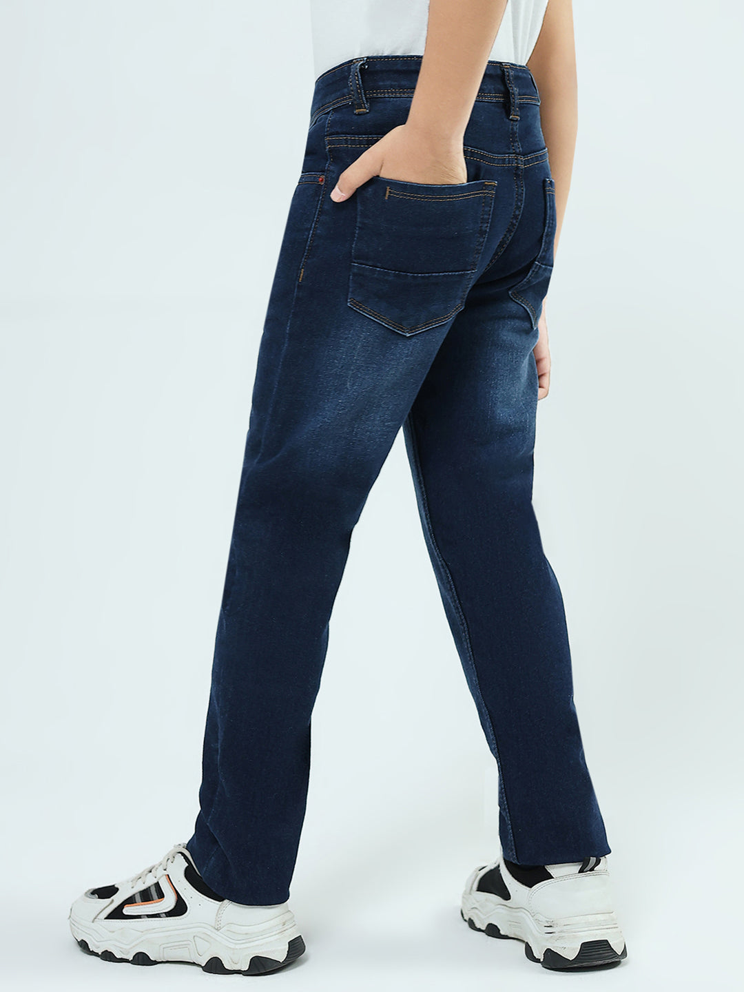 Boys Blue Solid Slim Fit Denim