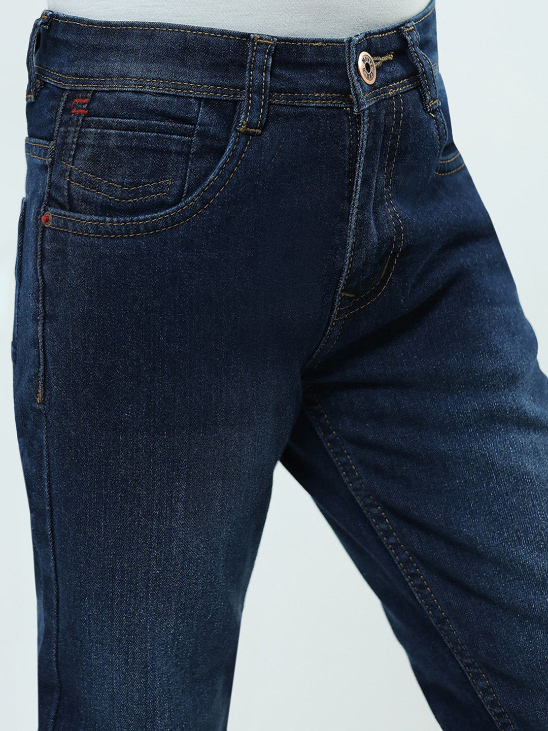 Boys Blue Solid Slim Fit Denim