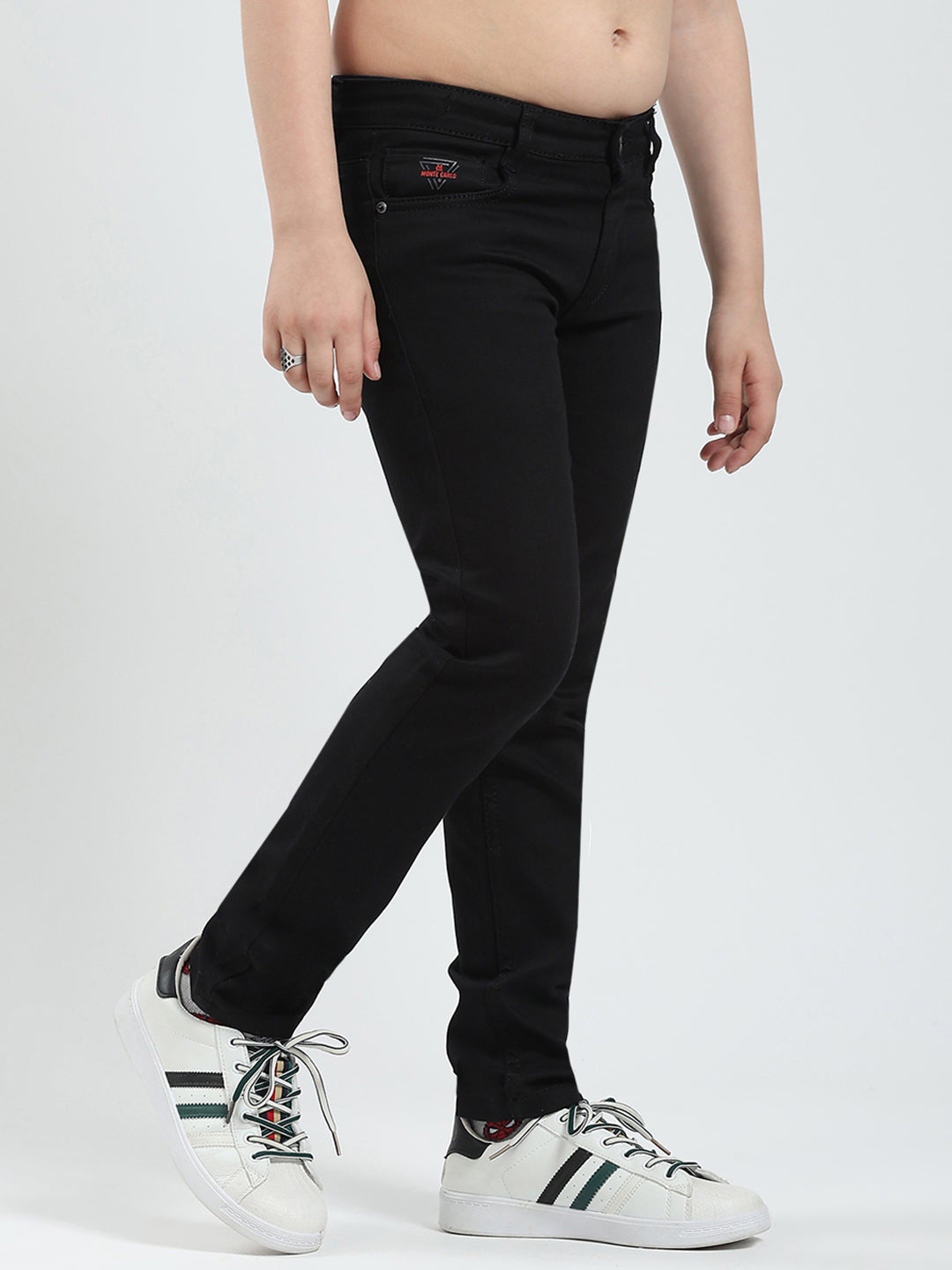 Boys Black Solid Slim Fit Denim
