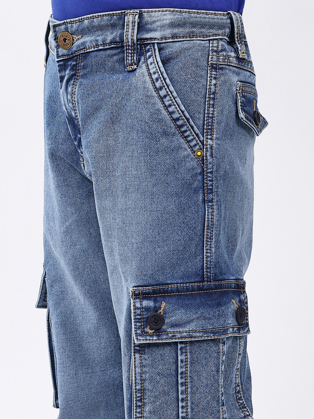 Boys Blue Solid Straight Fit Cargo