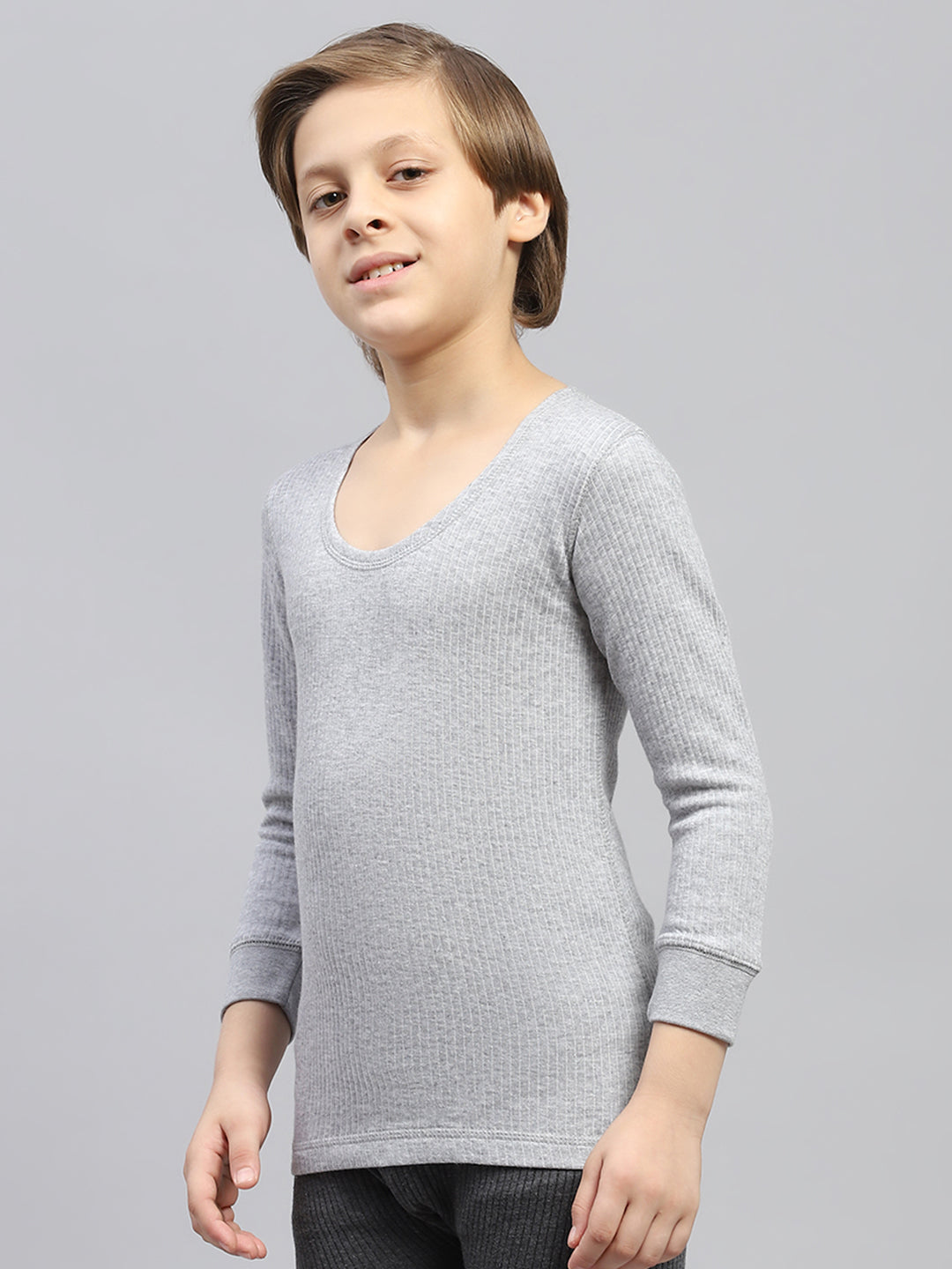 Boys Grey Solid Thermal Vest
