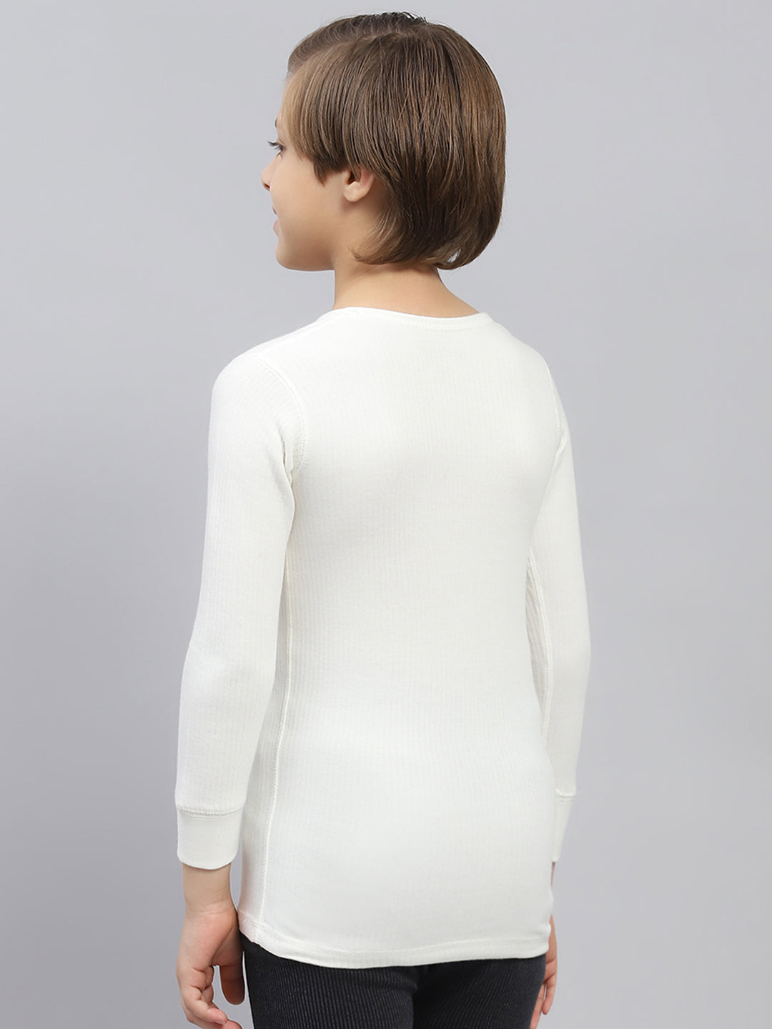 Boys Off White Solid Thermal Vest