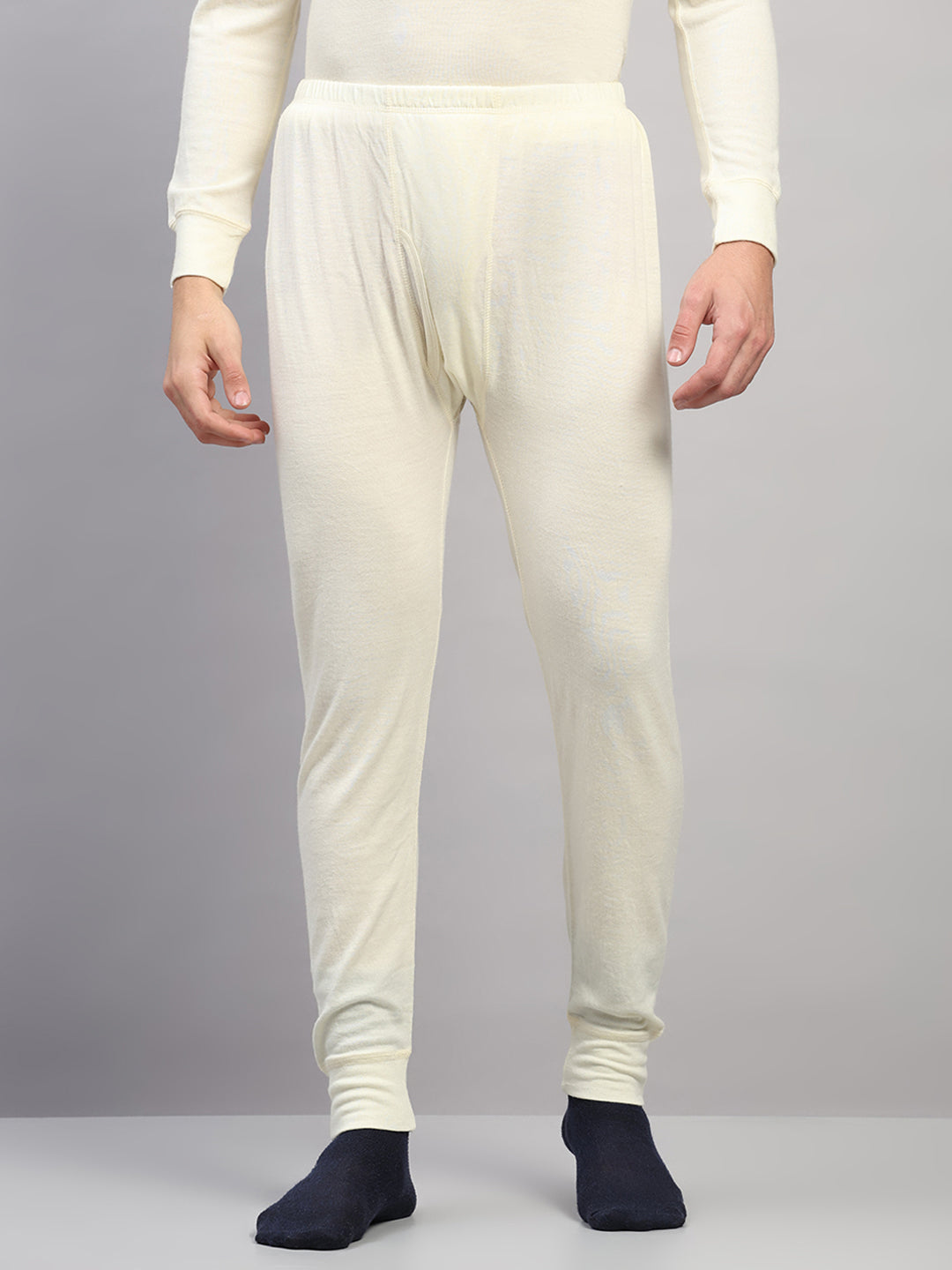 Men Cream Solid Regular Fit Thermal Lower