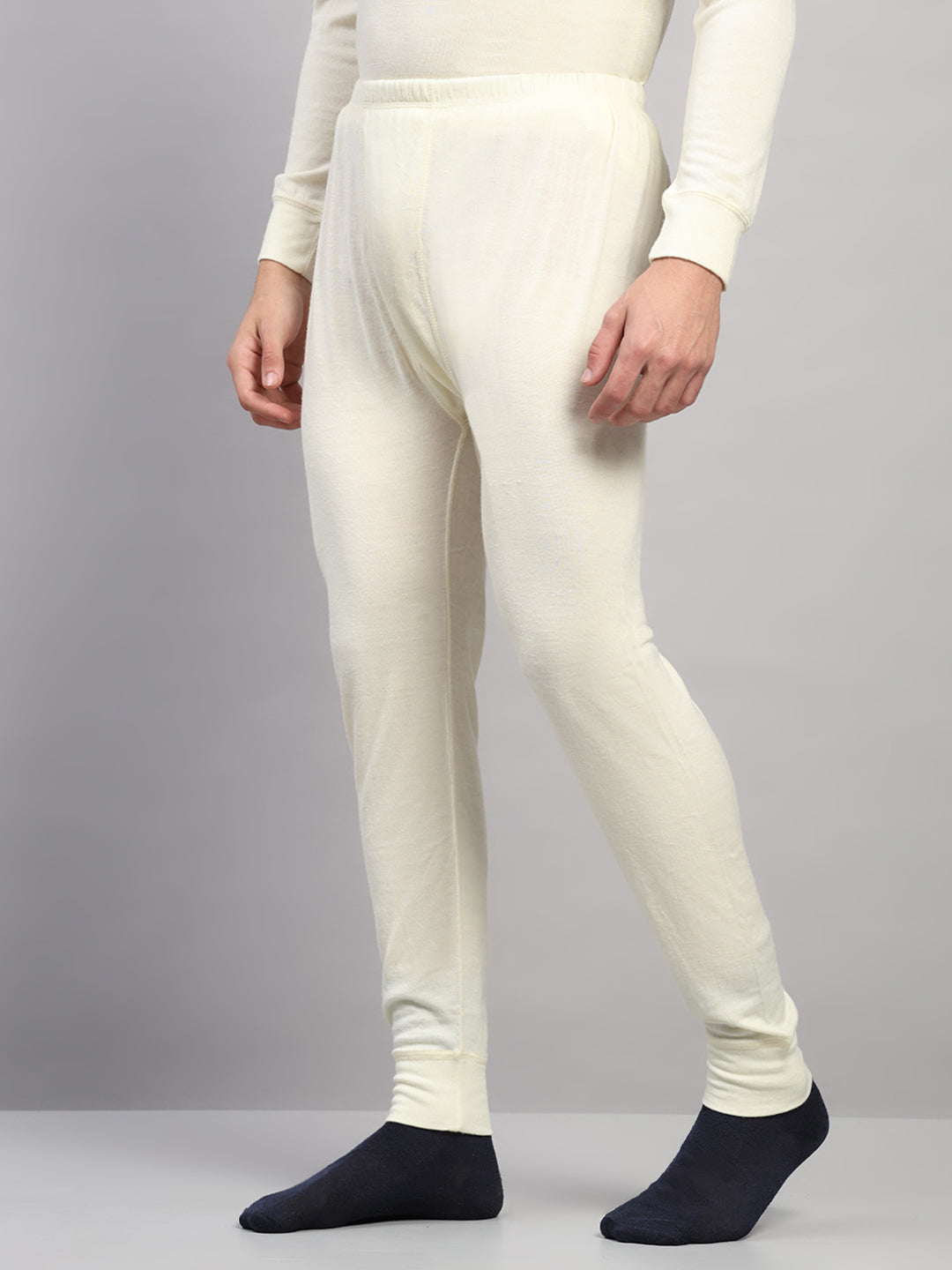 Men Cream Solid Regular Fit Thermal Lower