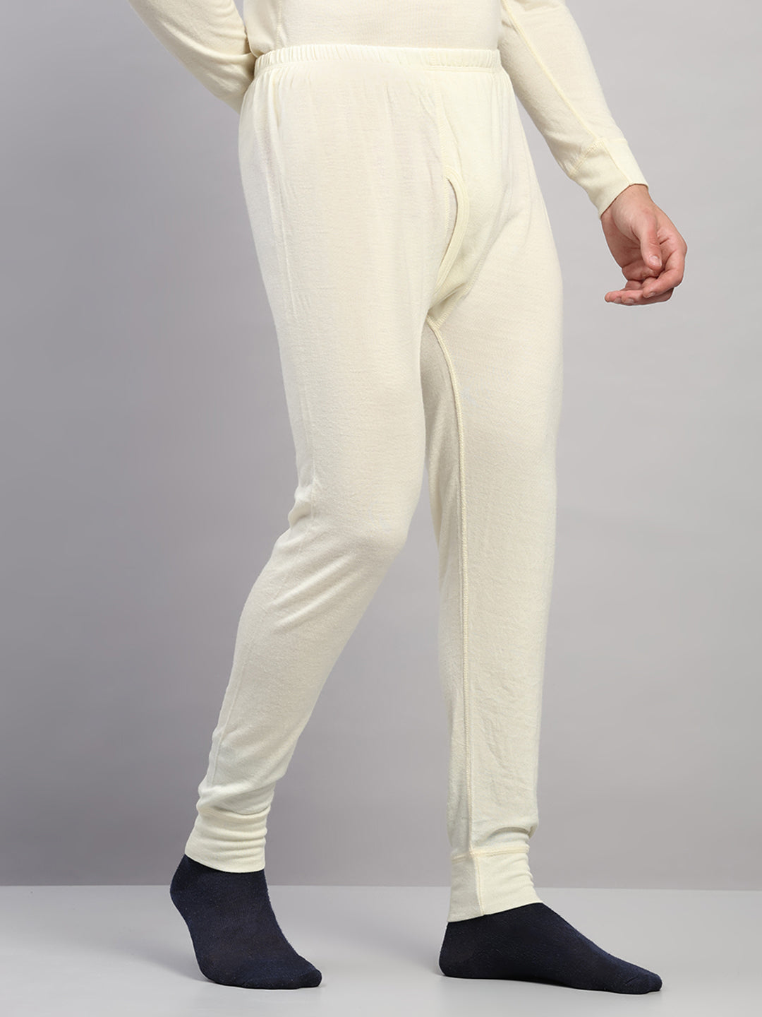 Men Cream Solid Regular Fit Thermal Lower