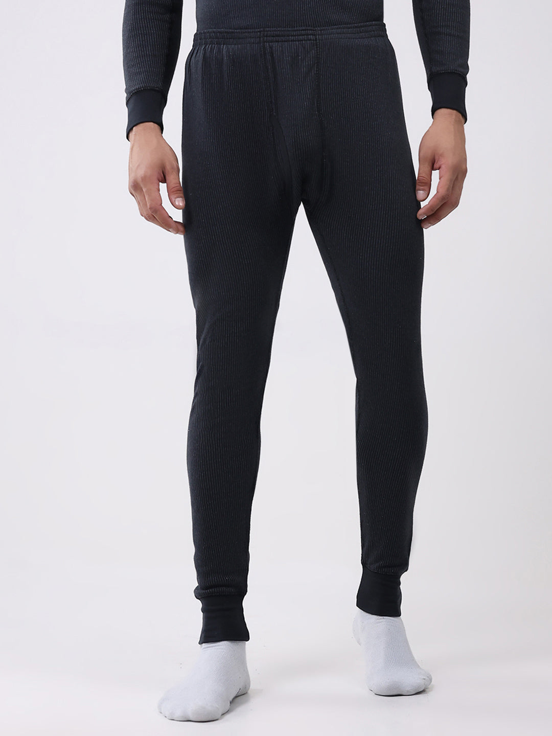 Men Black Solid Thermal Lower