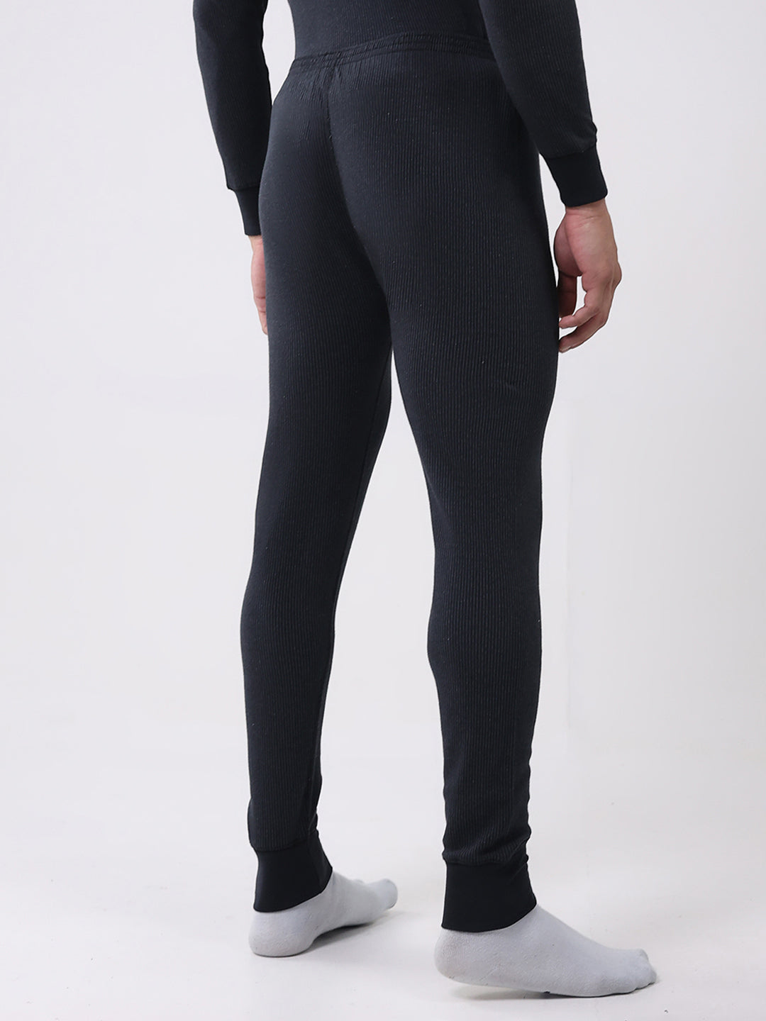 Men Black Solid Thermal Lower