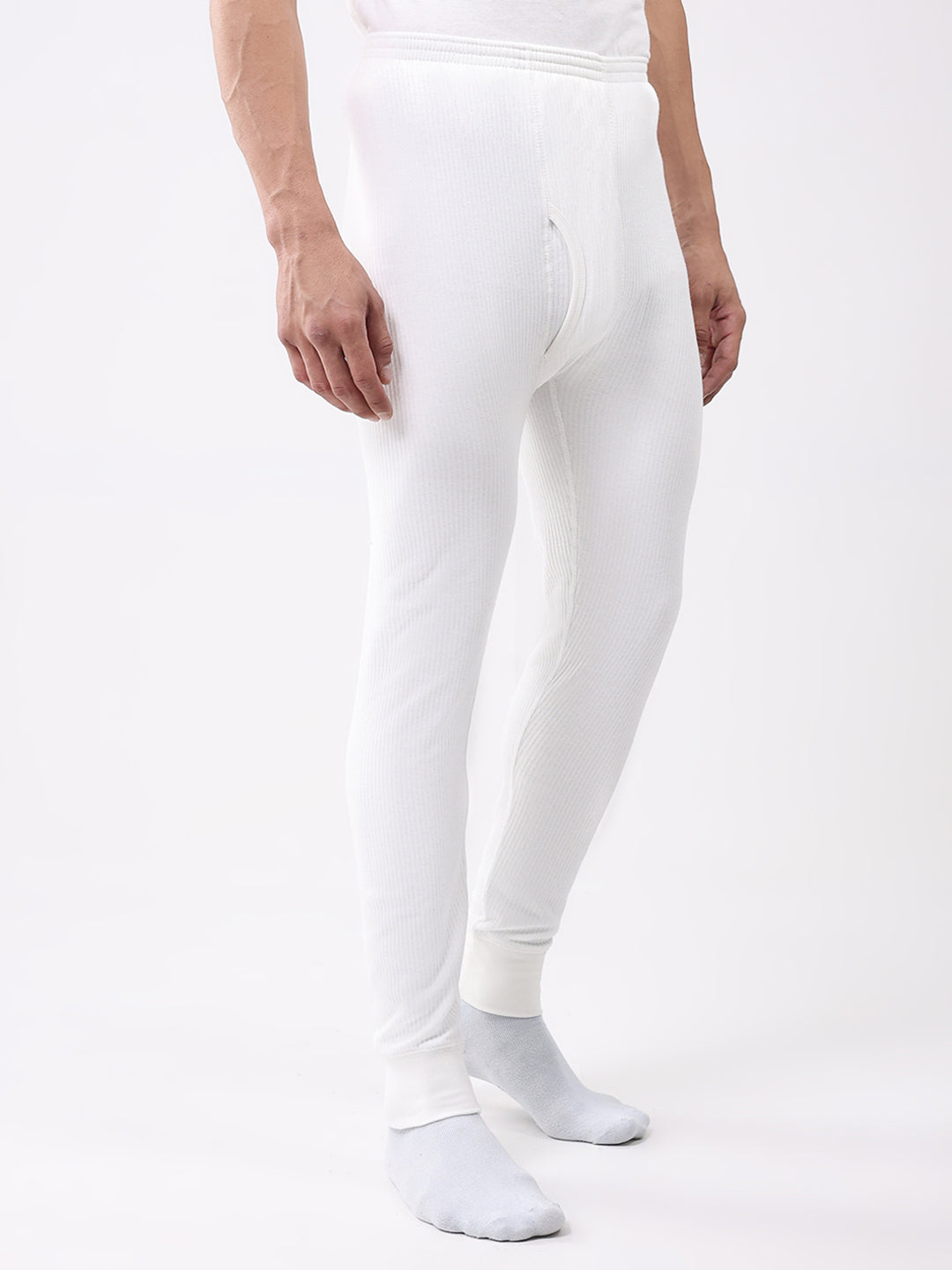 Men White Solid Thermal Lower