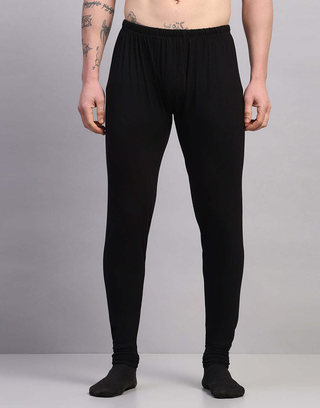 Men Black Solid Regular Fit Thermal Lower
